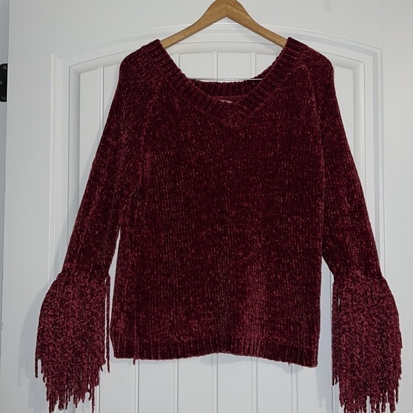 Oliver by esco Fringe cuff velvet boho Sweater S - Picture 1 of 4